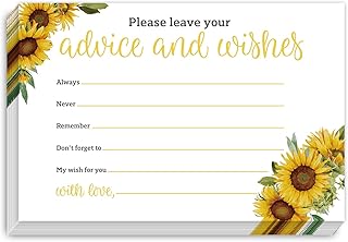 WwongxianB Set of 25 Sunflower Advice and Wishes Cards - Words of Wisdom Guest Book for Newlyweds Bridal Shower Wedding Retirement Grad Fill in Style Invites Cards -008