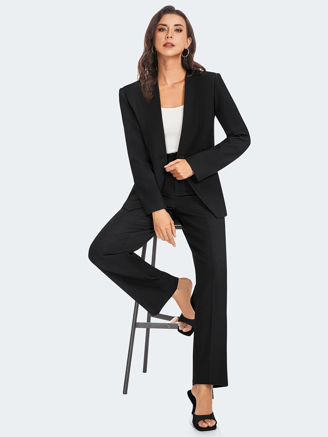 Casly Lamiit Womens 2 Piece Blazer Set Business Casual Outfits Trendy Dressy Matching Wide Leg Pant Suit Fall Winter Office Work Clothes Black L - Image 5