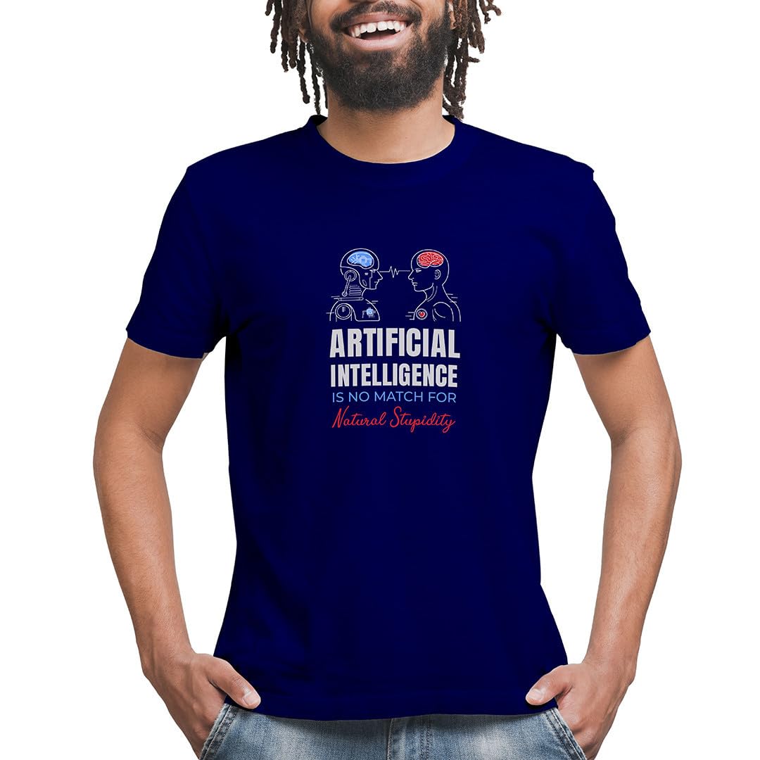 100% Cotton Printed Round Neck T-Shirt - Artificial Intelligence | Colour - Black | Size - P