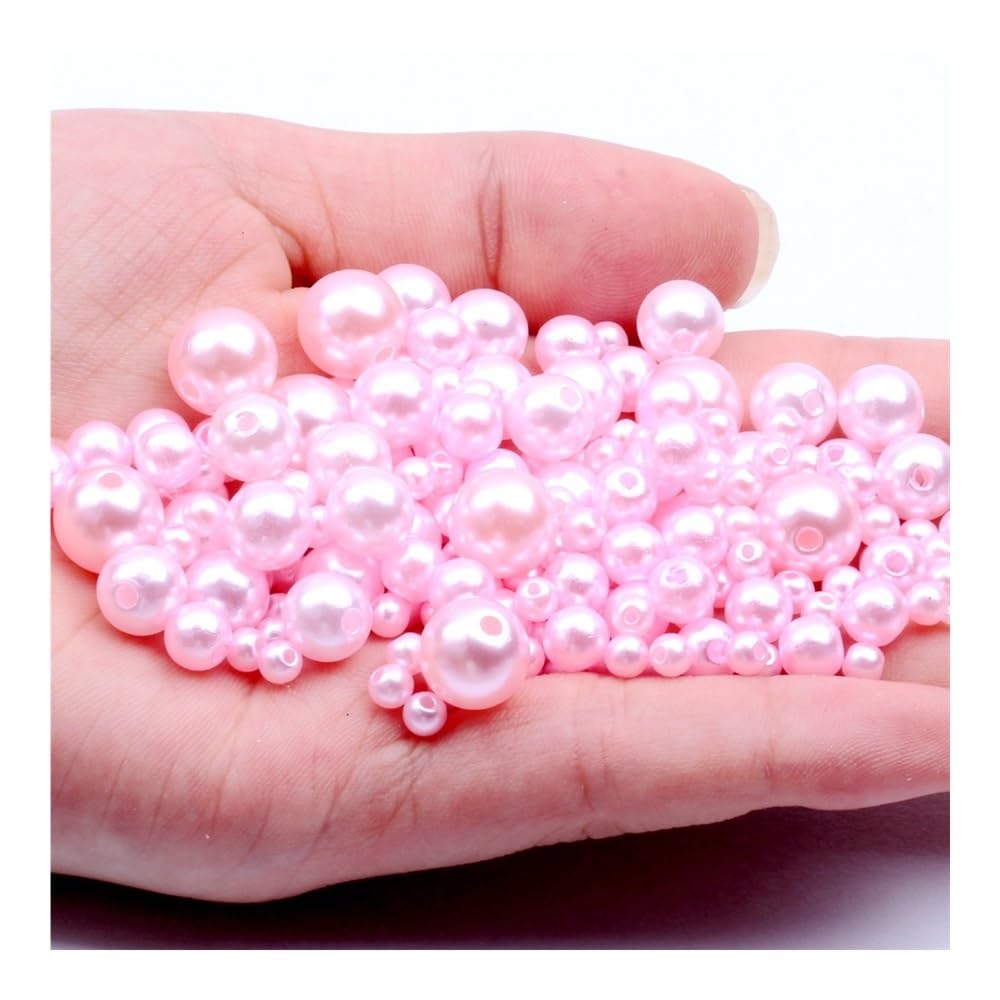 3-12 mm wiele kolorów ABS sztuczna perła jasny prosty otwór DIY okrągły koralik do tworzenia biżuterii naszyjnik akcesoria (jasnoróżowy 13,10 mm 50 szt.)