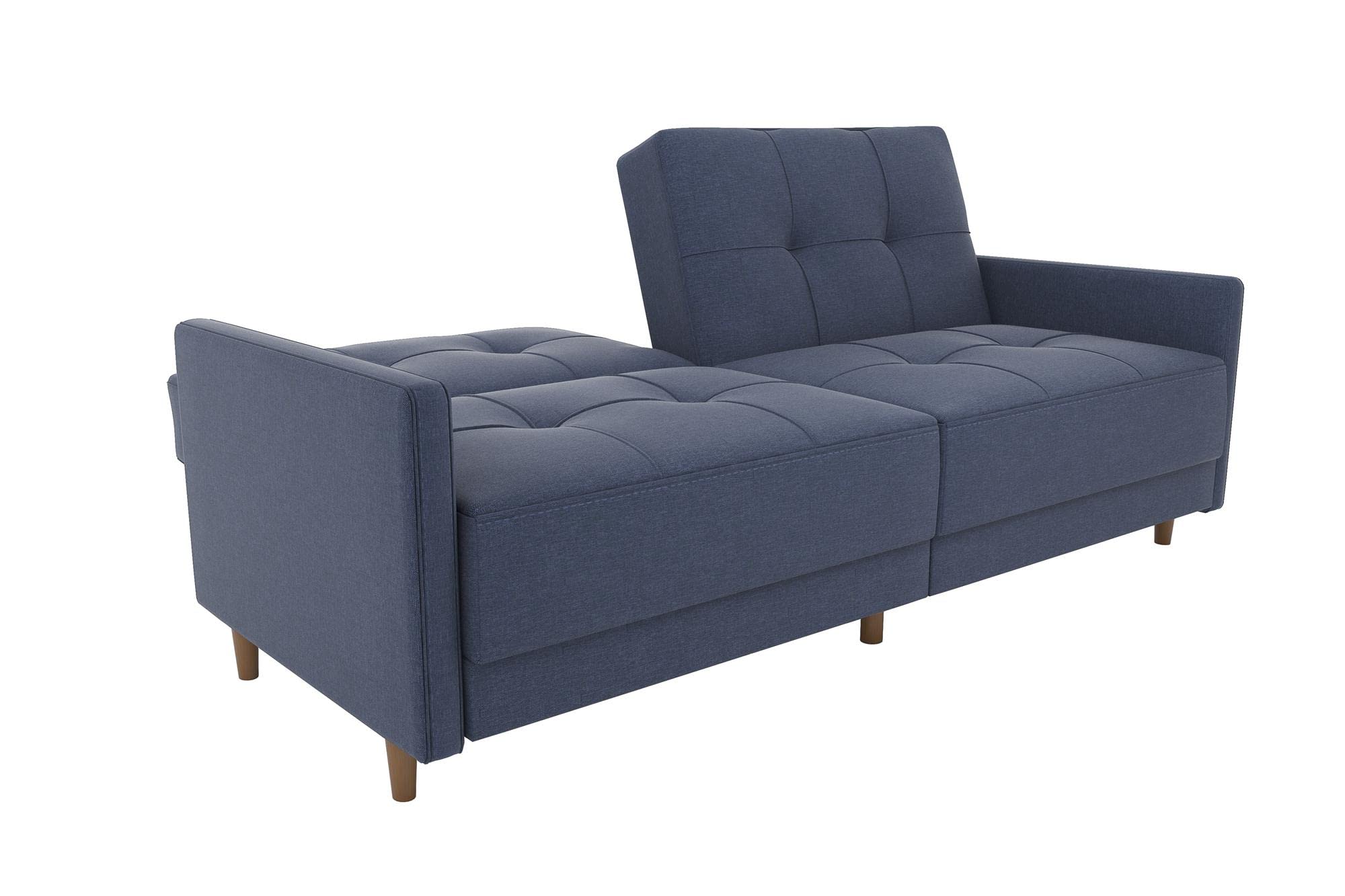 DHP Andora 76 Inch Futon Sofa Bed, Modern Upholstered Couch Sleeper with Button Tufted Back and Seat, Navy