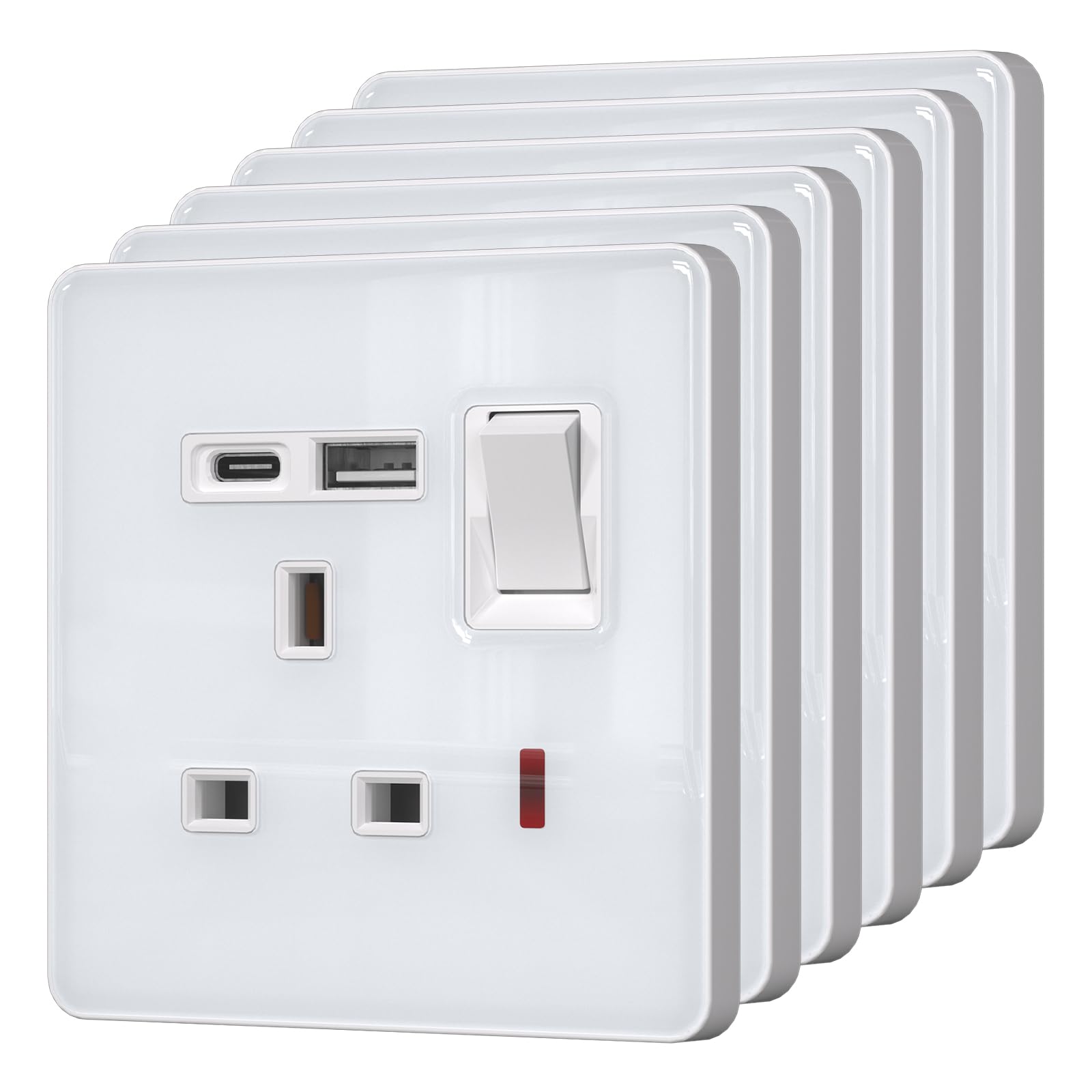 BSEED Single Socket with 20W USB-C Fast Charging,Glass Switched Wall Socket,LED Indicator Light,UK Standard 13A Electric Power Outlet,Screws Included