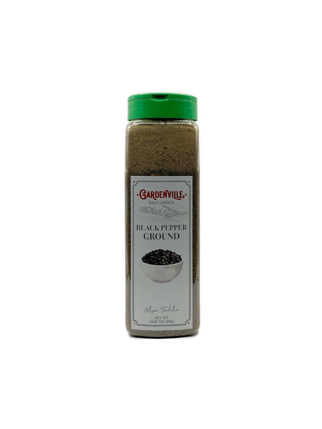 Gardenville Premium Ground Black Pepper (1-Pack) - Organic Sustainable Bold Flavor for Soups Sauces Meats Vegetables