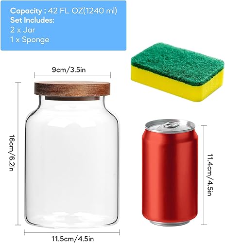 Miniatura 6 de Tarros de vidrio de 42 onzas, paquete de 2 recipientes de almacenamiento de alimentos de 1.3 cuartos de galón con tapas de madera herméticas, tarros