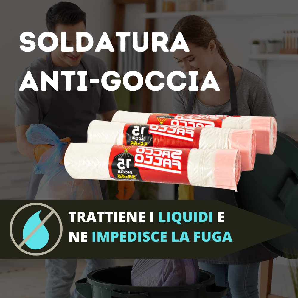 45 Sacchi Spazzatura EFFENNE 55x65 Cm - Sacchetti Con Manici Per Raccolta Differenziata, Azzurri - Foto 6