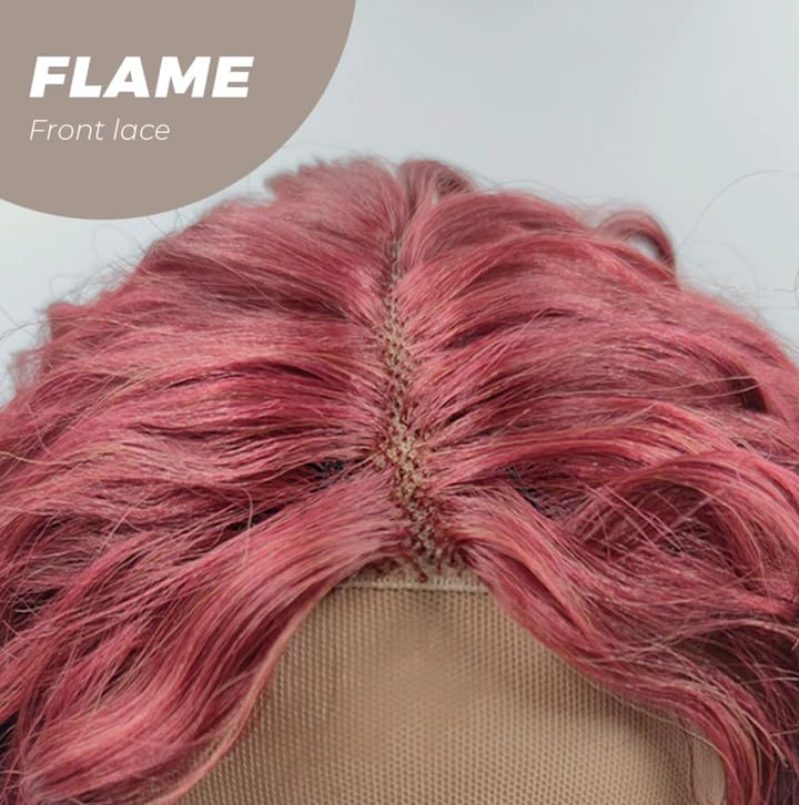 Miniatura 7 de Peluca de encaje frontal flama, extra rizada, color rojo, afro, para mujer, pelucas sintéticas naturales para uso diario (pelucas de cabello natural)