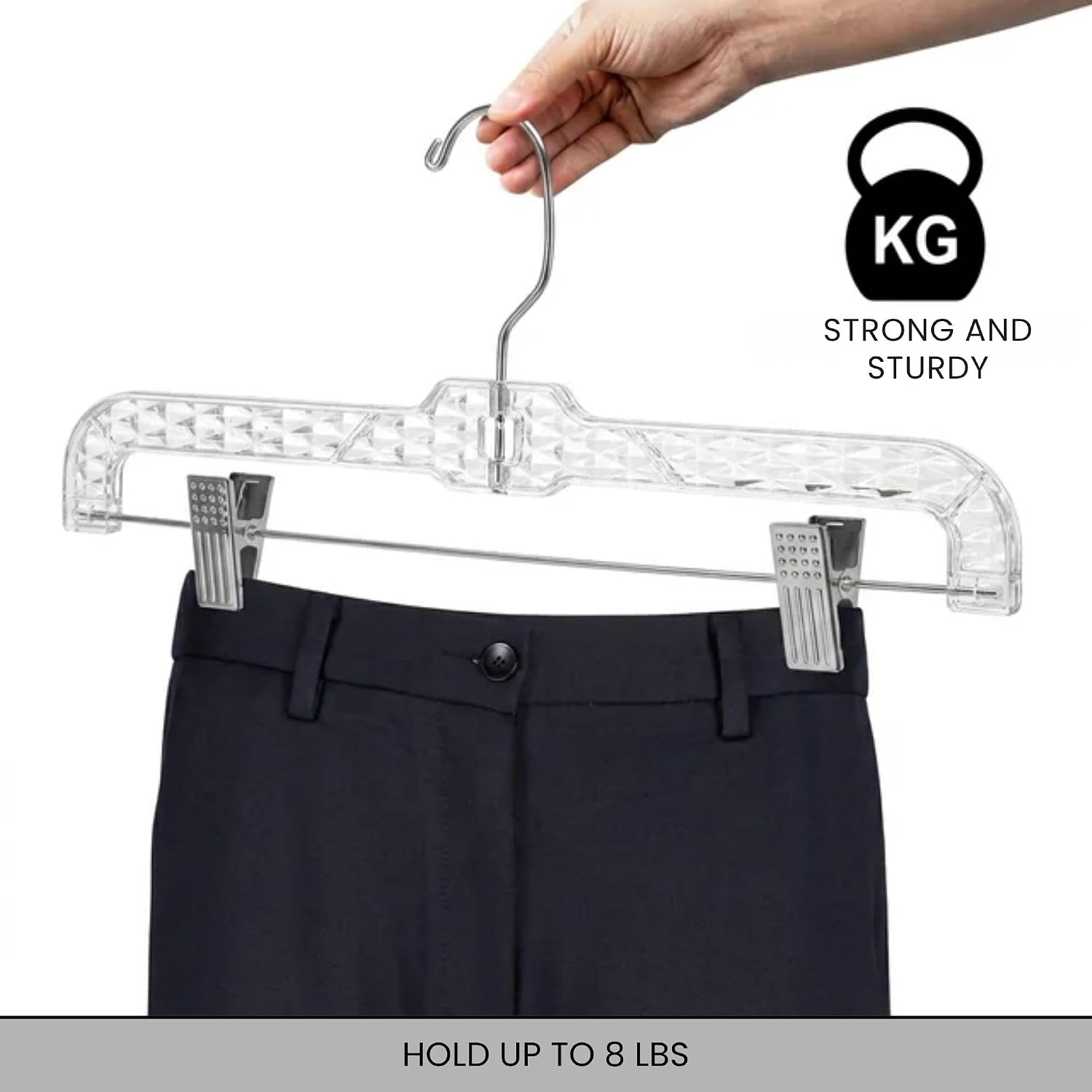 Concepts Pack of 24 - Crystal Skirt & Pant Hangers | Crystal Plastic Clip Hangers for Bottom Wear, Closet Storage & Retail Display