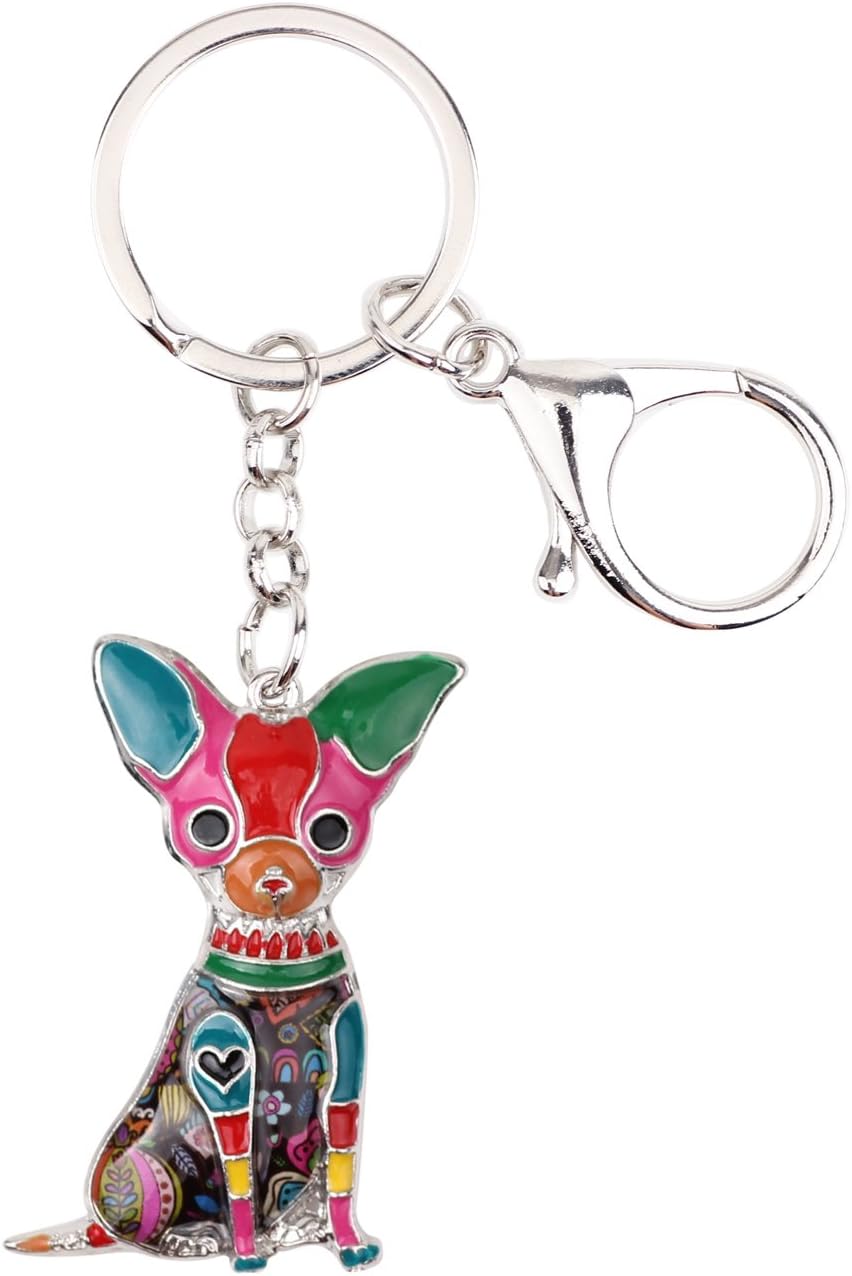 BONSNY Enamel Alloy Chain Chihuahua Key Chains For Women Jewelry Car Purse Handbag Charms