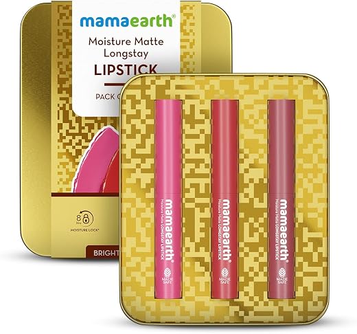 Mamaearth Moisture Matte Long Stay Lipstick Minis Gift Set - Bright and Bold | 8 Hour Moisture Lock | Up to 12-Hour Long S...