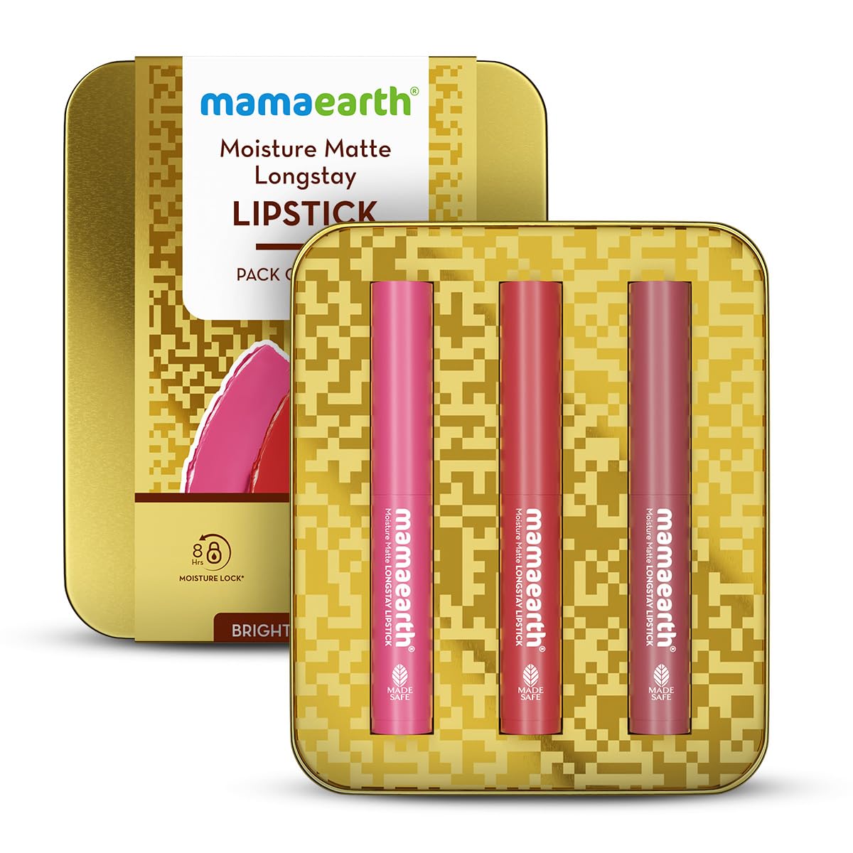 Mamaearth Moisture Matte Long Stay Lipstick Minis Gift Set - Bright and Bold | 8 Hour Moisture Lock | Up to 12-Hour Long S...