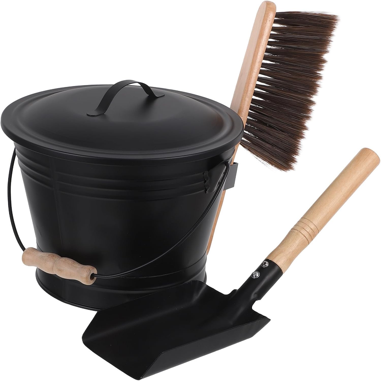 VALICLUD Fireplace Tool Set with 2.51 Gallon Iron Bucket for Wood Stove
