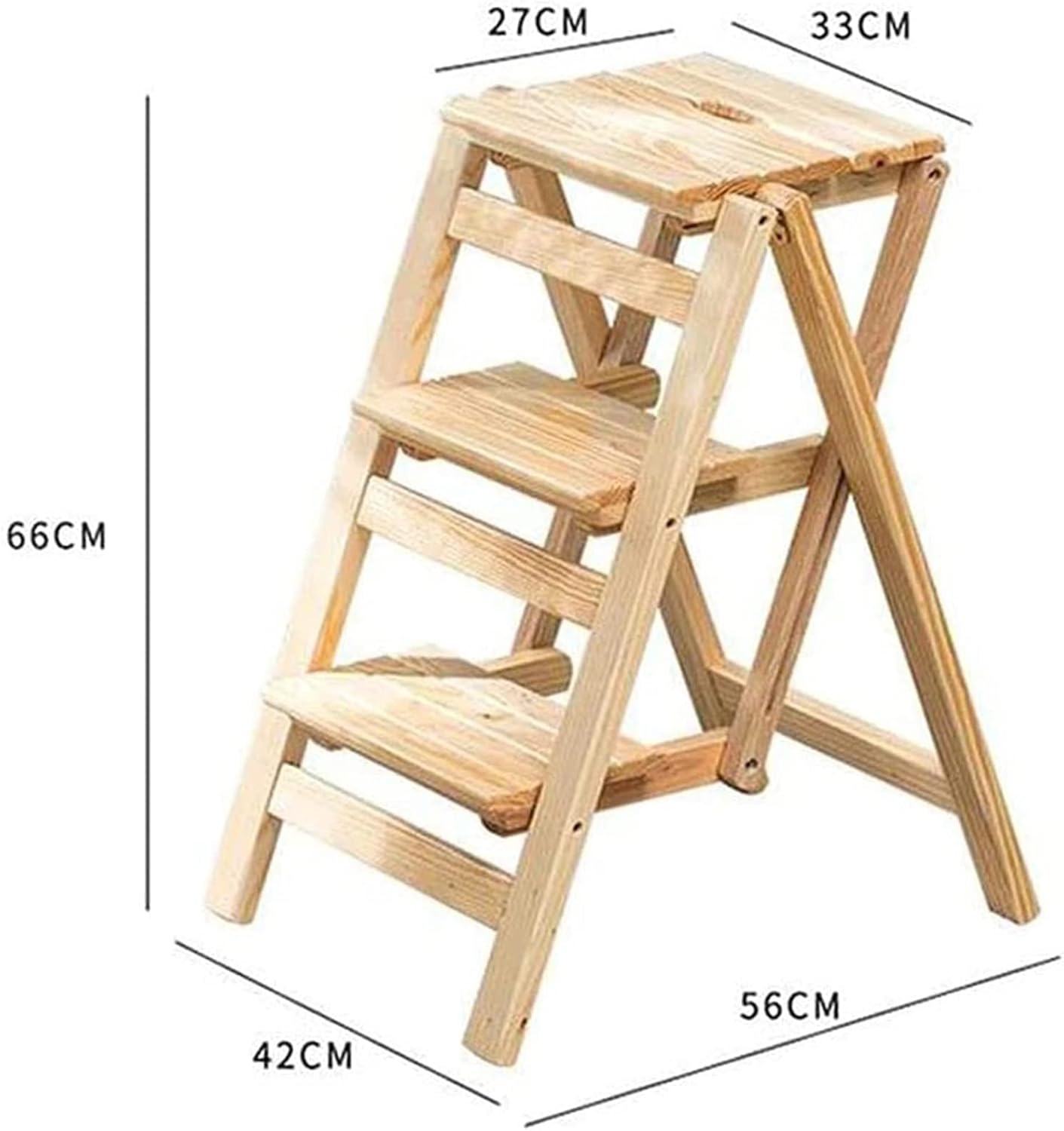Utility Multi-Functional Portable Ladder Chair Seat with Non-Slip Foot Cover, Step Ladder Multi Layer Folding Kitchen Wood Step Stools, Home Kitchen Bathroom Office Furniture (Wood