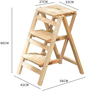 Utility Multi-Functional Portable Ladder Chair Seat with Non-Slip Foot Cover, Step Ladder Multi Layer Folding Kitchen Wood Step Stools, Home Kitchen Bathroom Officeniture/Brown/3 Steps