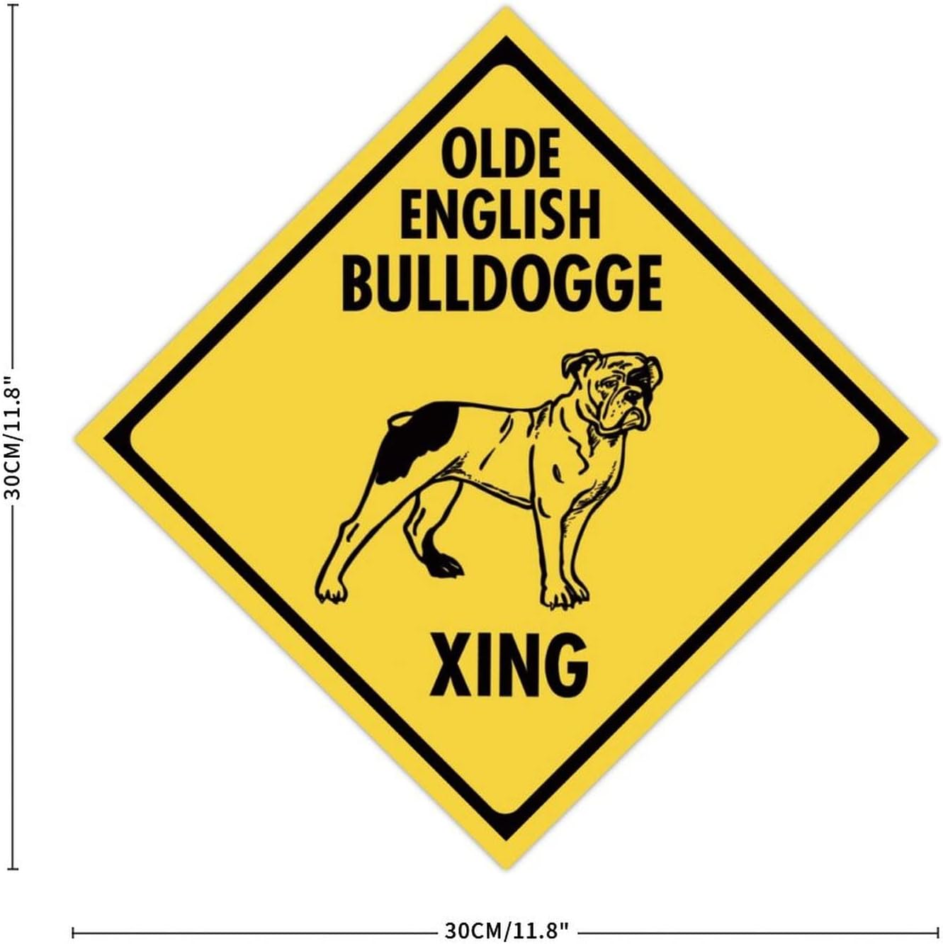 Crossing Zone Warning Sign Warning! Olde English Bulldogge Xing Aluminum Metal Sign - 12x12 Inch Street Sign for Indoor Outdoor Home Decor Wall Decoration