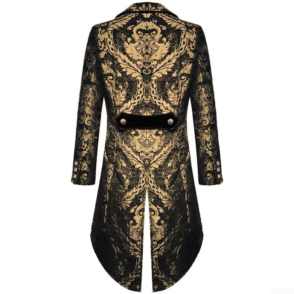 Giacca vintage da uomo, stile steampunk, gotico vittoriano, giacca medievale da smoking per costume di Halloween (XL oro)