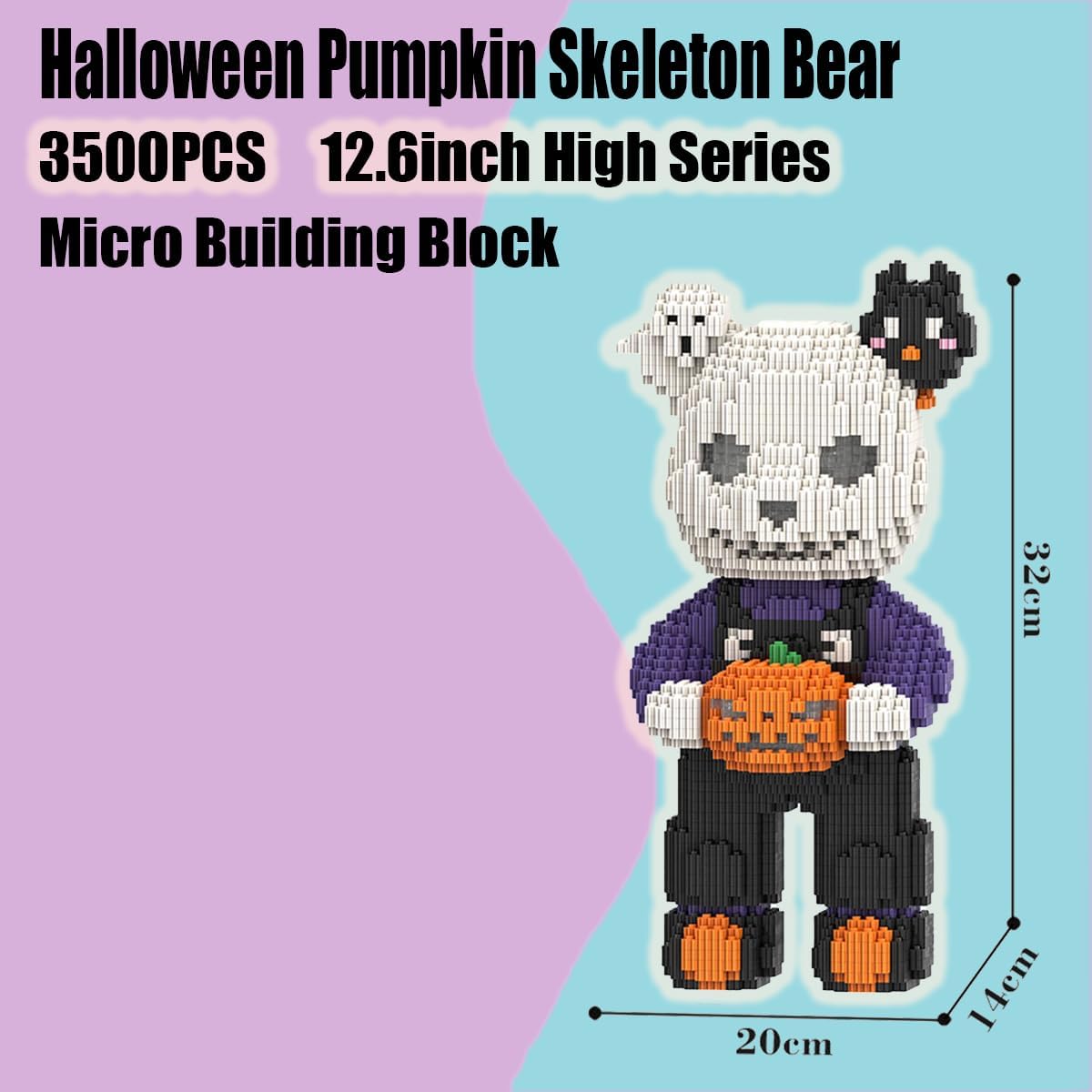 PIANTION Animal Halloween Pumpkin Skeleton Bear Micro Building Blocks Set(3500PCS XQ046) 12.6in High Series,Gifts Suitable for Adults