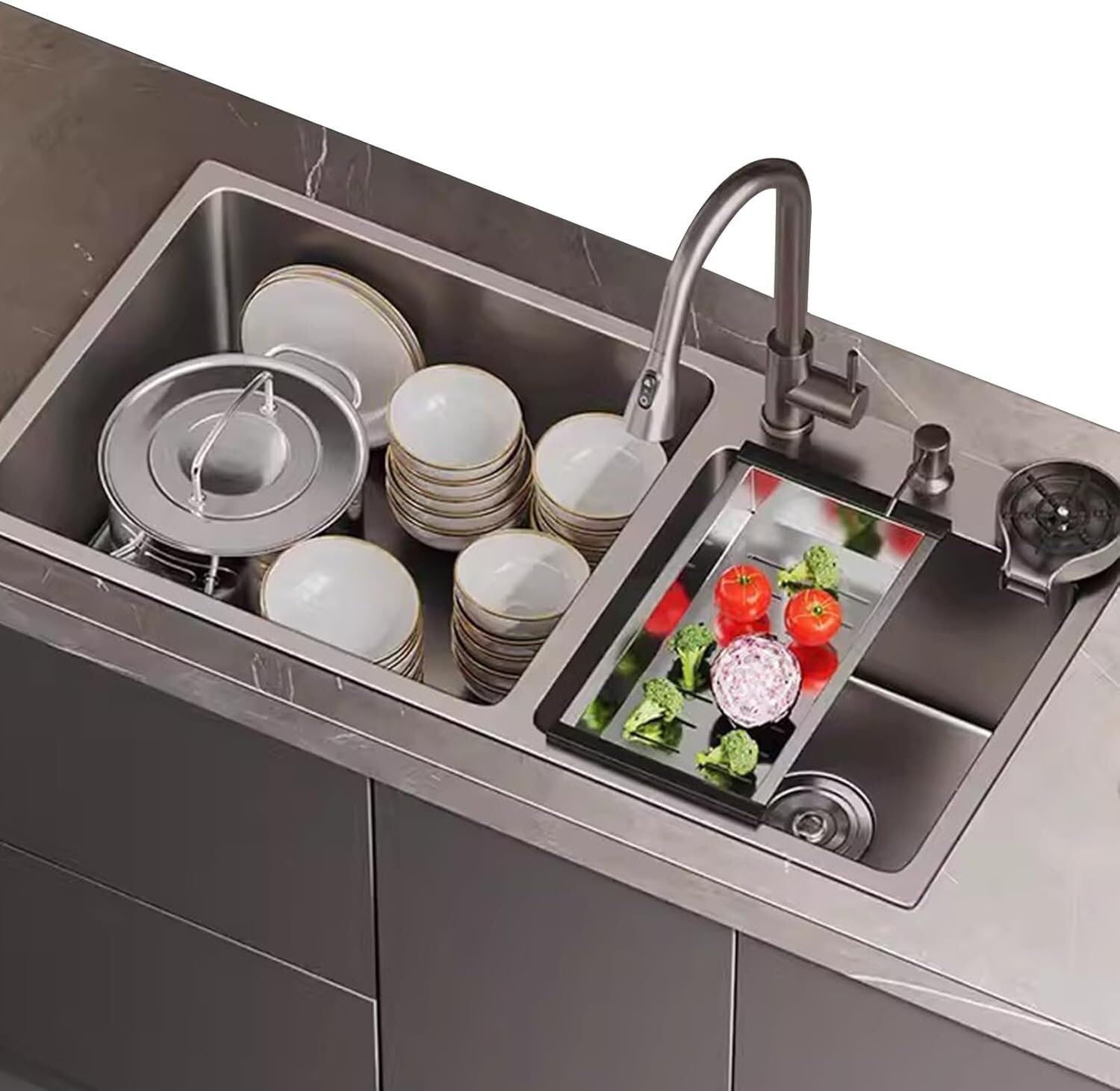 Mitigeur extractible pour grand évier de cuisine lors des repas de famille