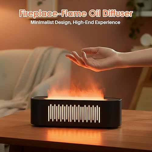 Miniatura 6 de Difusor de aceite esencial negro, difusor de aromaterapia con llama de fuego de chimenea, humidificador de niebla fría de 8.8 fl oz, difusor de