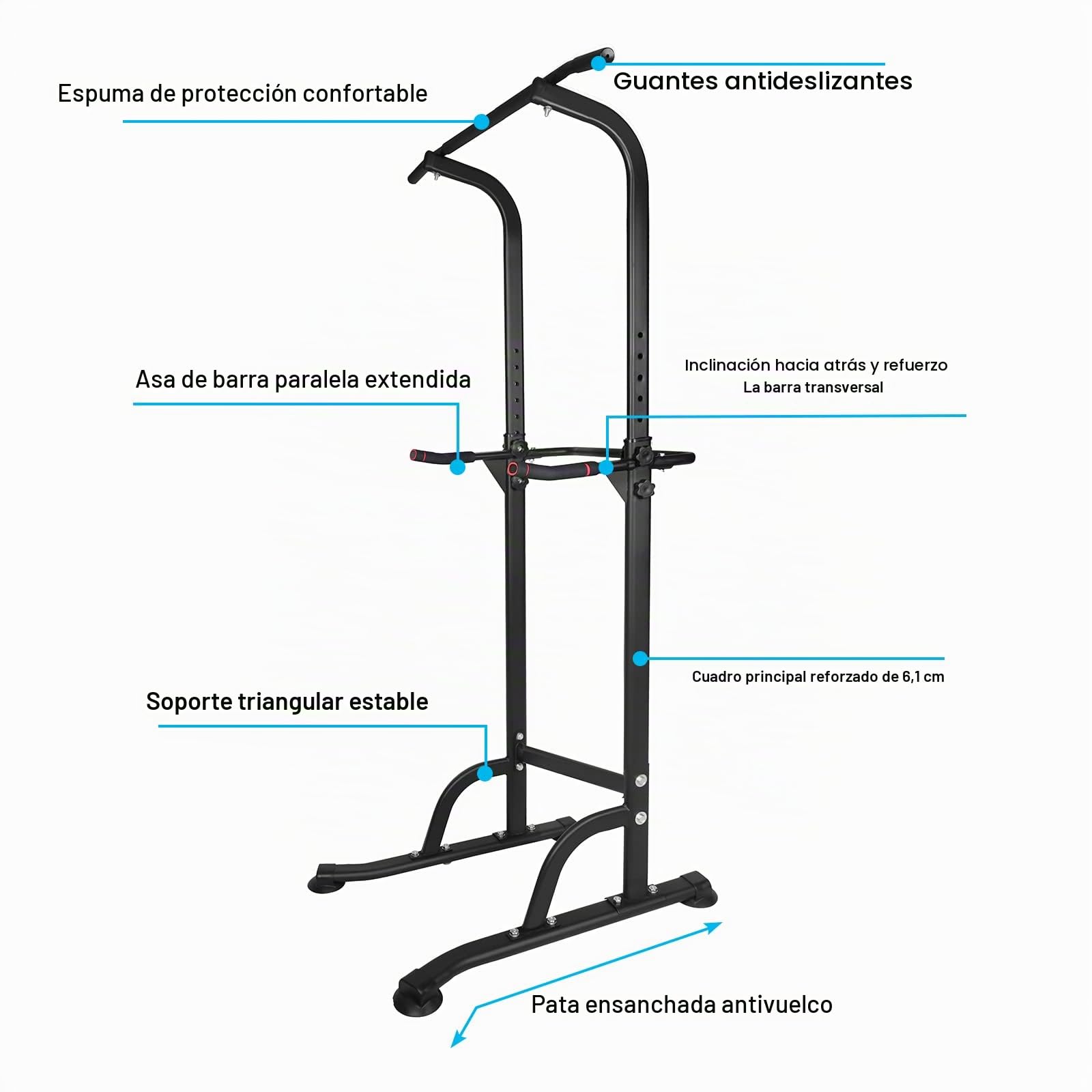 Power Tower Estación de Fondos con Barra de Dominadas para Entrenamiento, Altura Ajustable, Soporte Multifunción para Fondos para Gimnasio en Casa, Equipo de Fitness
