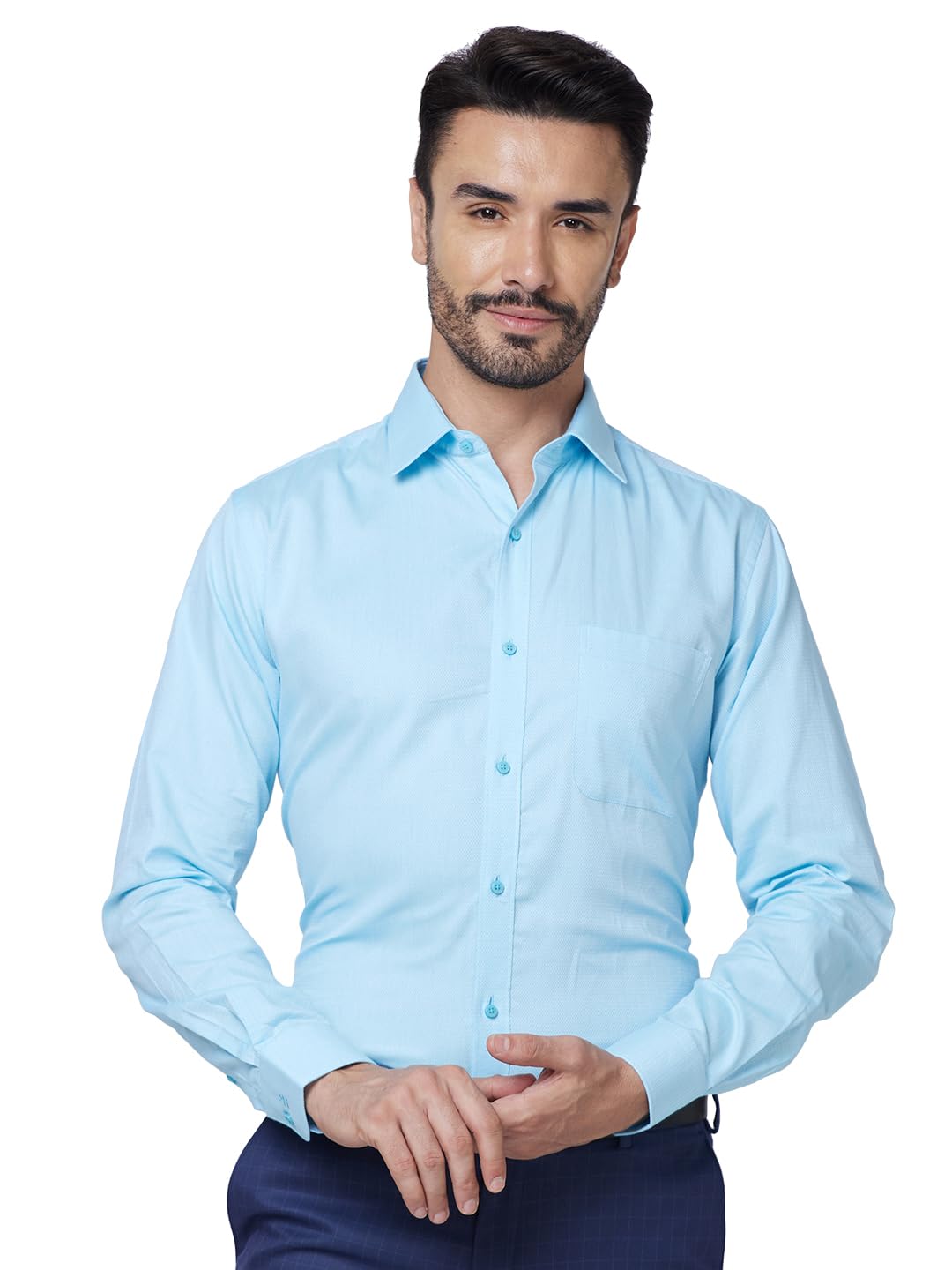 Men Slim Fit Structure Pattern Pure Cotton Semi Cutaway Collar Full Sleeve Formal Shirt-image-31