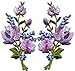 Lavender pink silver roses pair flowers floral embroidered appliques iron-on patches S-1268