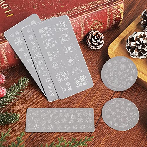 Whaline 6Pcs Snowflake Nail Art Plates Circular Rectangular Winter Stamping Plates Christmas Stamp Templates Stamping Kit For Diy Print Manicure Salon Design Xmas Gift #TOP5