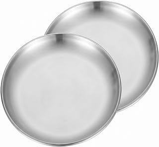 2 Pack 304 Stainless Steel Round Serving Trays, 11.8 Inch (30 cm) Metal Plates with Raised Edge for BBQ, Fruit, Snacks, Appetizers and Party Platters