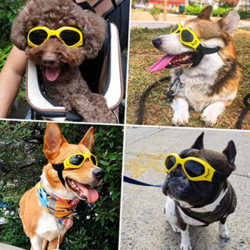 Namsan Dog Glasses Medium Uv Protection Adjustable Bulldog Sunglasses Easy Wear Windproof Motorcycle Dog Goggles For Small To Medium Dogs (Yellow) #TOP3