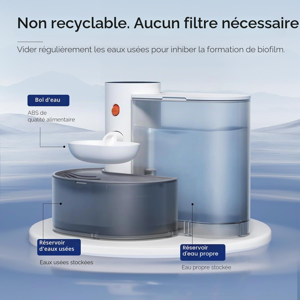Distributeur d'eau automatique pour animaux de Compagnie, 3 L, Intelligent, Sans Filtre, Inclinaison de Remplissage Automatique, Séparation des Eaux Usées
