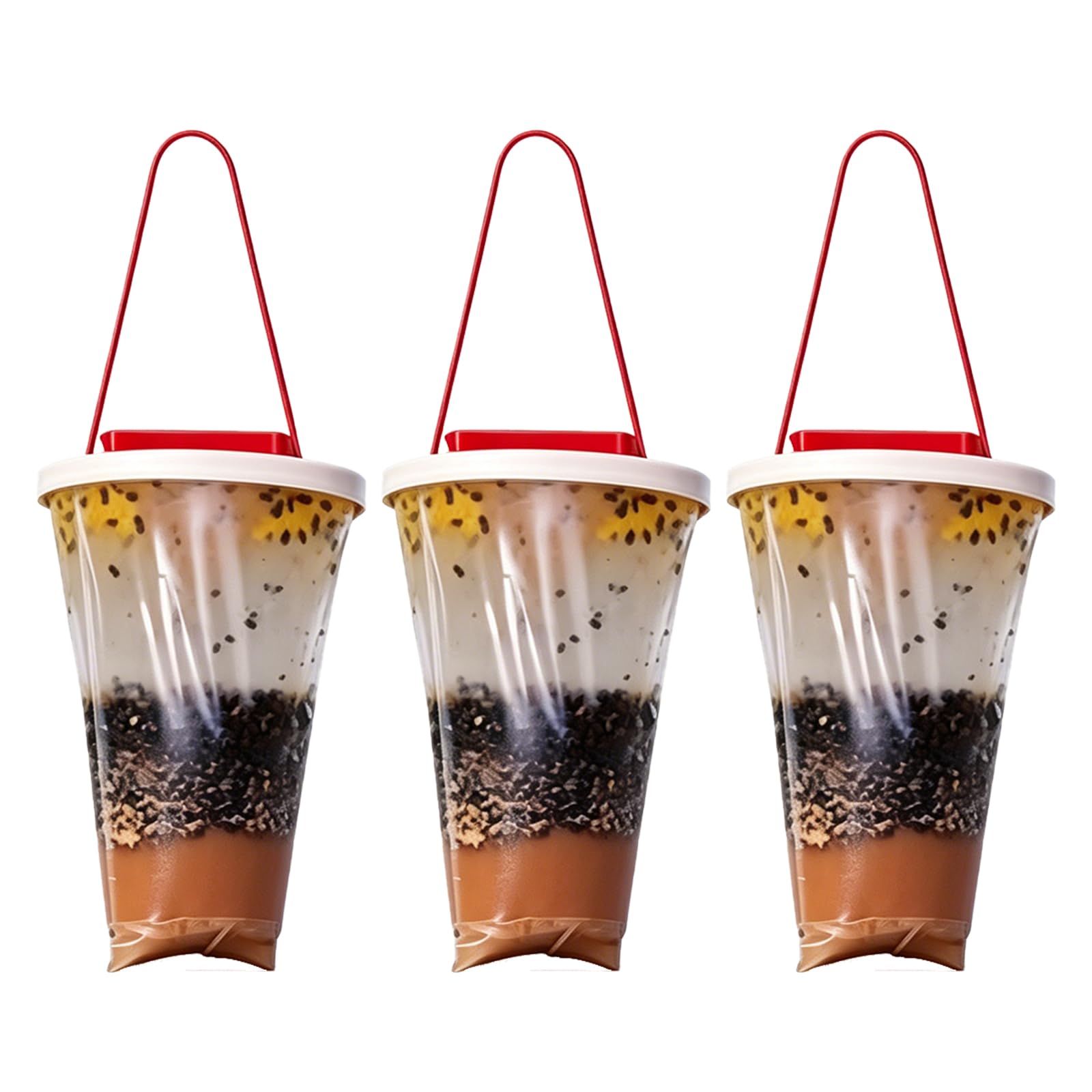3 pcs Red Top Fly Trap Outdoor Fly Catcher, Horse Barn Fly Control and Garden Pest Management, Three Fly Traps with Standard Bait Included
