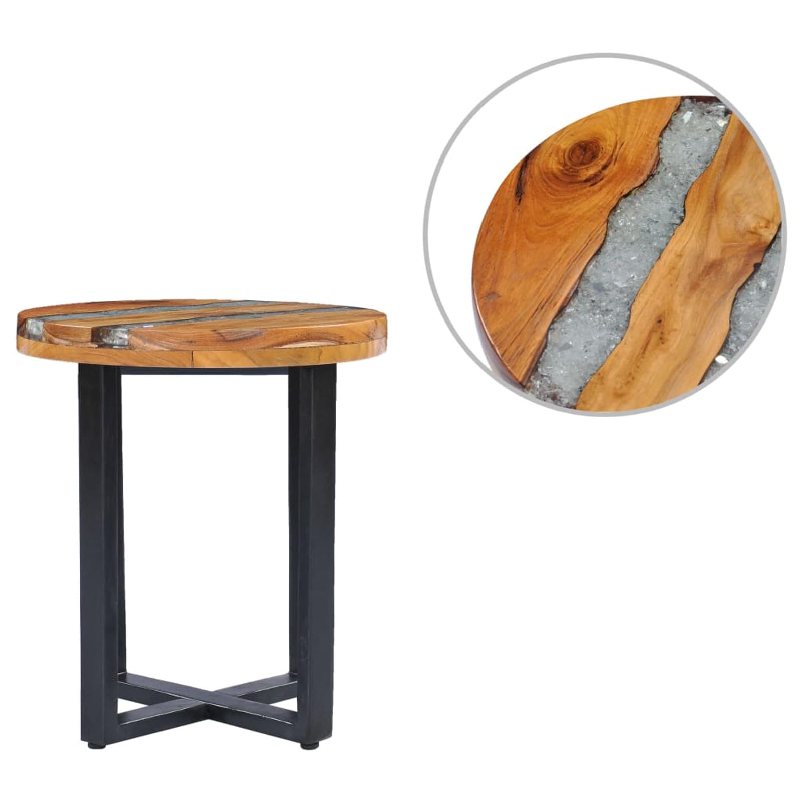 Homgoday Table basse 40 x 45 cm en bois de teck massif et polyrésine, table d'appoint pour canapé, table d'appoint pour salon, salle de réception d'invités, chambre à coucher et mobilier de bureau