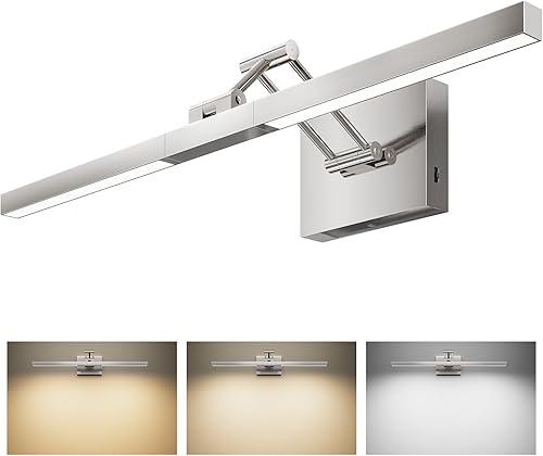 VONLUCE 3CCT - Lámpara LED de tocador de baño de 24 pulgadas, luces LED modernas con cabezal giratorio de 360 y brazo oscilante, lámpara de baño de