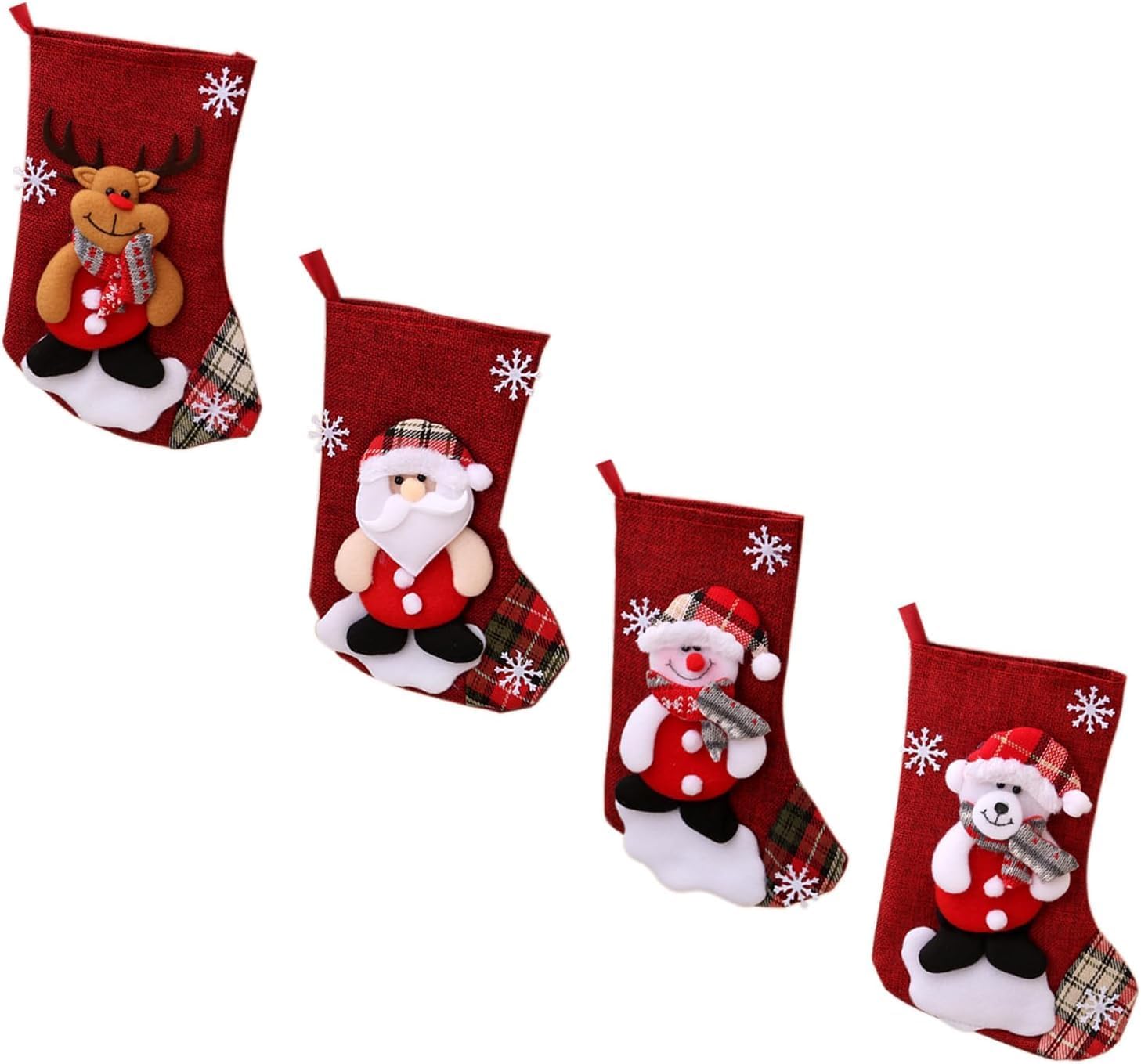 HeyJais 4 Pack Christmas Stockings Gift Bag, 3D Christmas Stockings Gift & Treat Bags for Holiday Decoration Santa Reindeer Customed Design,Christmas Tree Fireplace Hanging Stockings