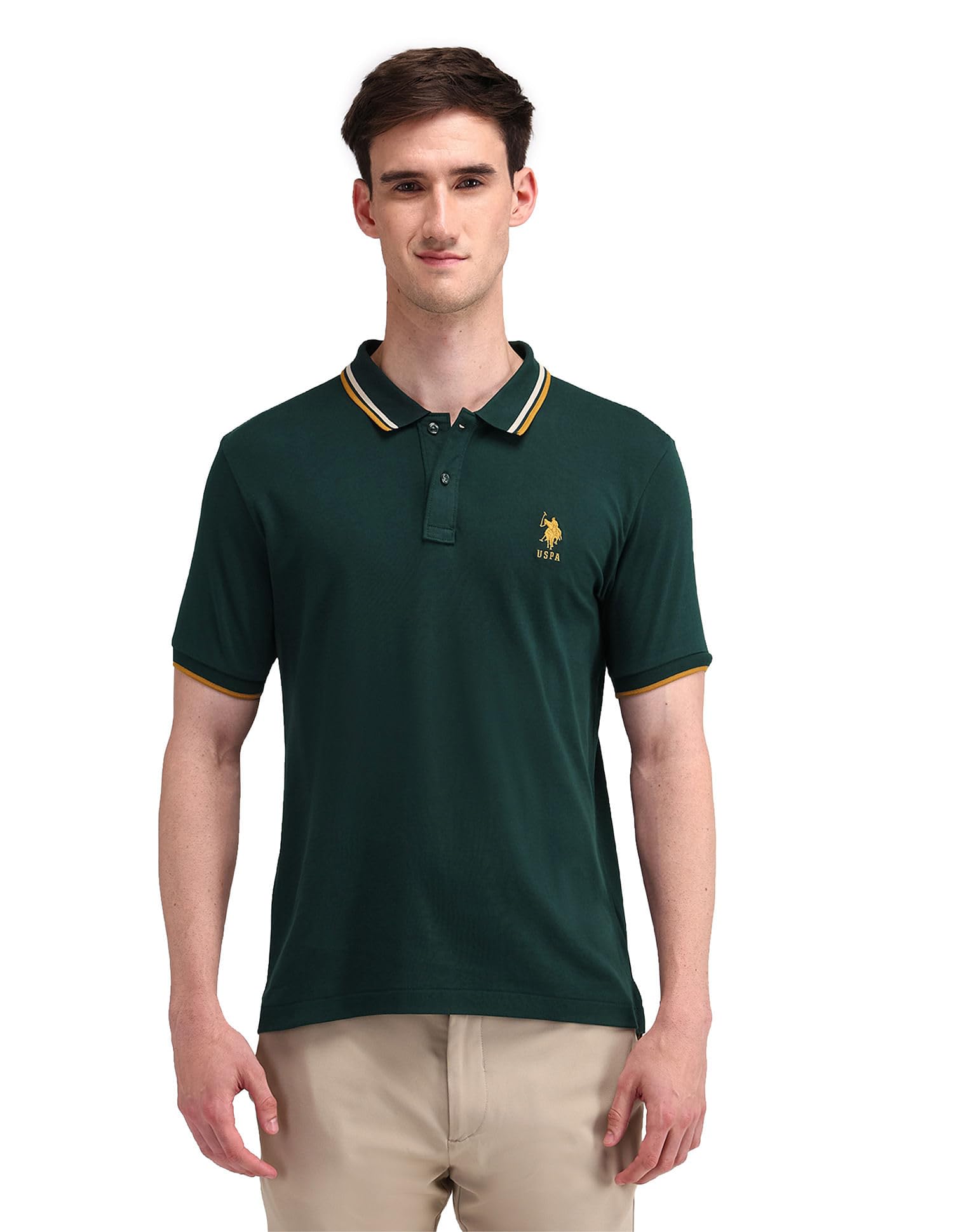 u.s. polo assn. Men's Solid Polo Collar Half Sleeve Casual Cotton Slim Fit T-Shirts-picture-26