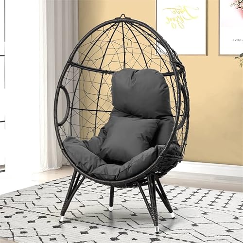 Crestlive Products Patio Wicker Egg Chair With Cushion And Pillow, Pe Rattan Hanging Basket Lounge Chair With Legs, Teardrop Cuddle For Indoor Outdoor Bedroom Garden Deck Balcony (Dark Gray) #TOP5