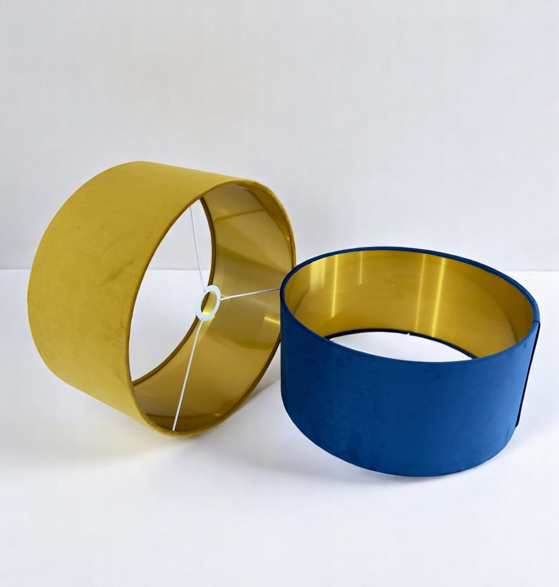 Plush Velvet Lampshade for Ceiling Shade, Table, Floor Lampshade with Brushed Gold Lining Handmade in The UK. (Mustard, Diameter 45 x 24cm Height) - 2