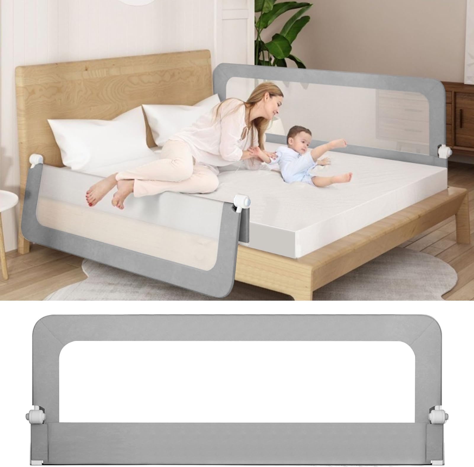 Foldable Crib Bed Rail Guard| Upgraded Child Guardrail Designed for Single Bed and Double Bed | Height Adjustable Comfortable Safety One-Piece Fence - (78 * 32in, Gray)