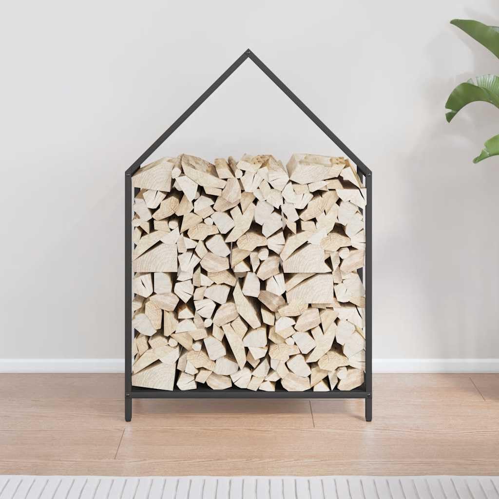 Étagère pour bois de chauffage noire 60 x 25 x 90 cm