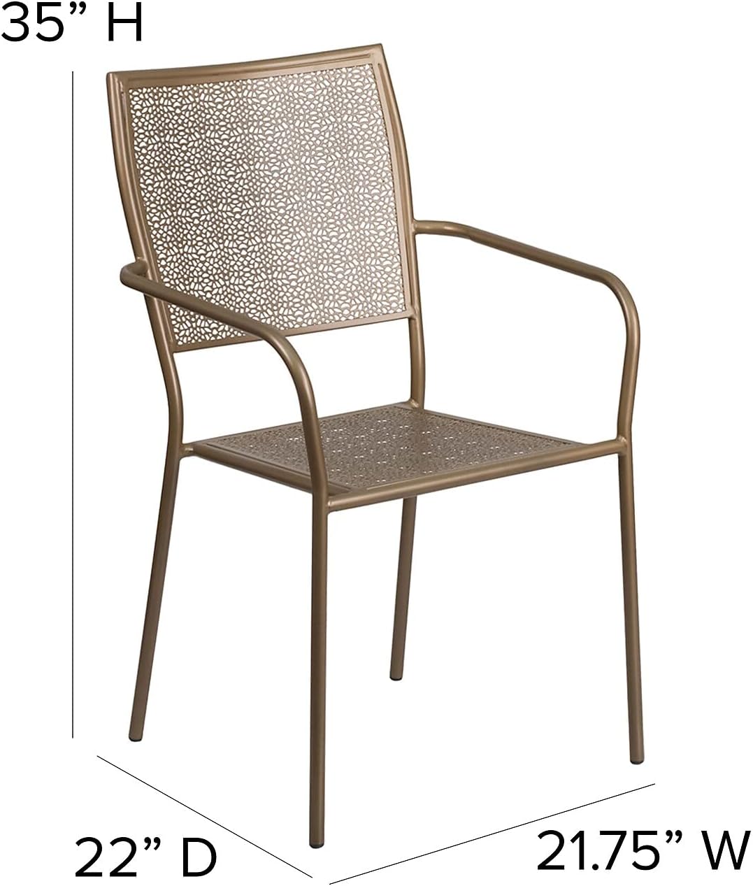 Flash Furniture Commercial Grade Gold Indoor-Outdoor Steel Patio Arm Chair with Square Back