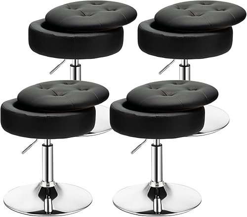 COSTWAY Juego de 4 taburetes de barra de altura de mostrador, de piel sintética copetuda de 20 a 26 pulgadas de alto, silla giratoria ajustable con COSTWAY Juego de 4 taburetes de barra de altura de mostrador, de piel sintética copetuda de 20 a 26 pulgadas de alto, silla giratoria ajustable con