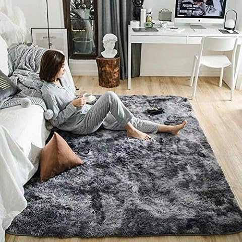 Fluffy Area Rugs Carpet Soft Indoor Modern Shaggy Rug Anti-Skid Shaggy Faux Fur Rug Mat Carpet for Living Room Bedroom Cover