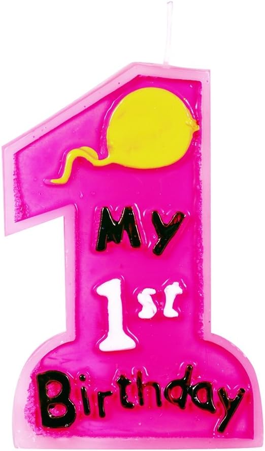 Pink color number 1 first Happy birthday number candles cake topper for decorations
