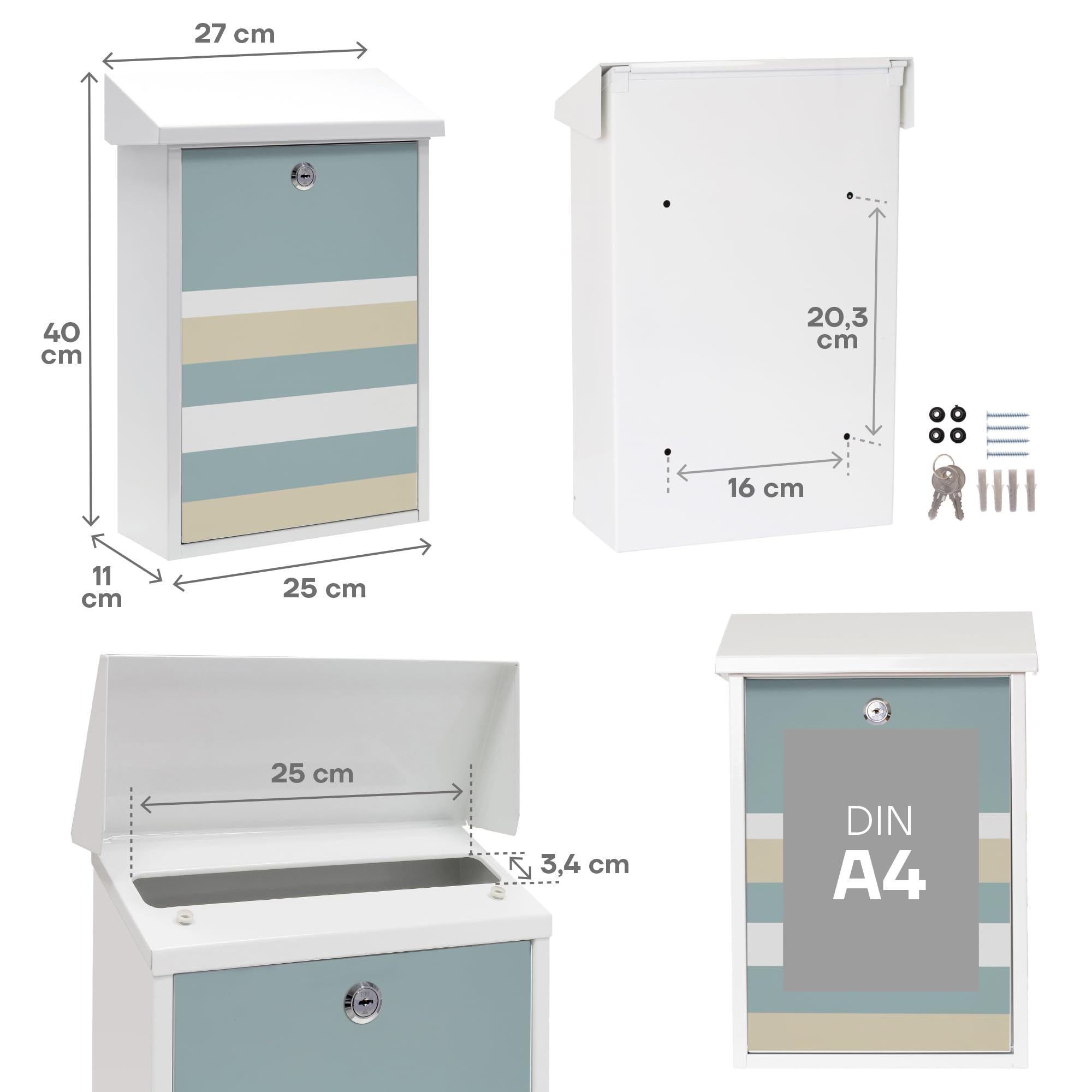 ARREGUI Premium E5601-STR Cassetta Postale Individuale in Acciaio con Serigrafia Decorativa "Lines", Dimensione M (DIN A4 e Riviste), Bianco