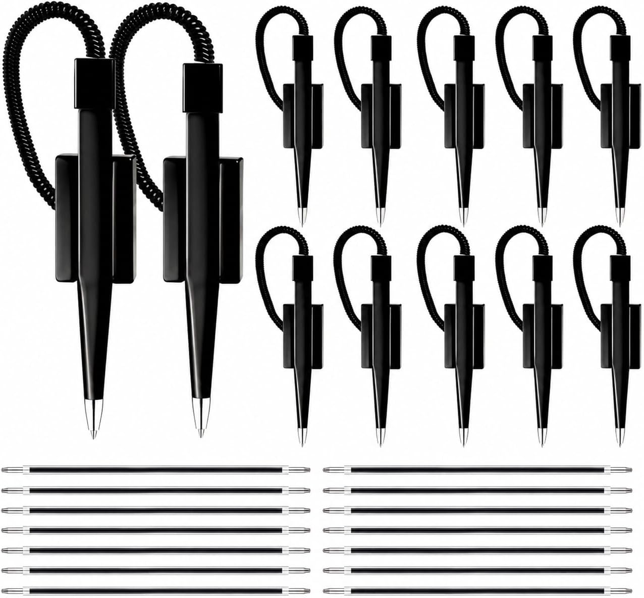 12 Pack Secure Counter Pens with Chain and Adhesive Base, Black Ink, 12