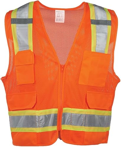 Miniatura 4 de SAFEGEAR - Chaleco de seguridad tipo R clase 2 con bolsillos y cierre de cremallera, malla de poliéster de dos tonos limanaranja de alta visibilidad