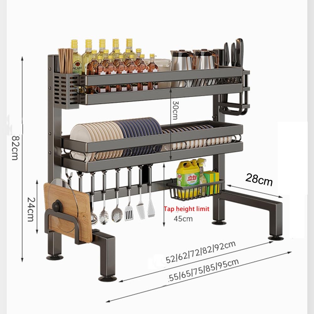 Scolapiatti Extra Large in Acciaio Inox a 2 Ripiani - salvaspazio, Resistente alla ruggine, Design Moderno, scolapiatti da Cucina ad Alta capacità - Perfetto per Piccoli spazi (XL)