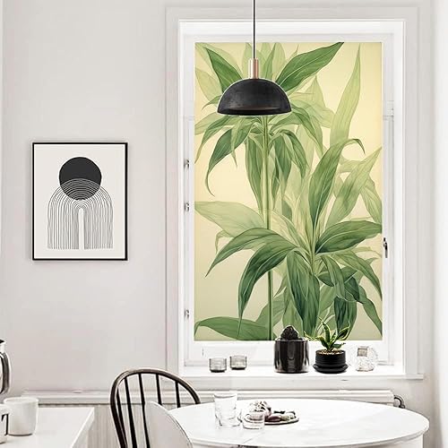 Miniatura 6 de Película de privacidad para ventana, diseño minimalista y clásico de hojas verdes claras, para ventana del hogar y puerta de vidrio, bloqueo solar,