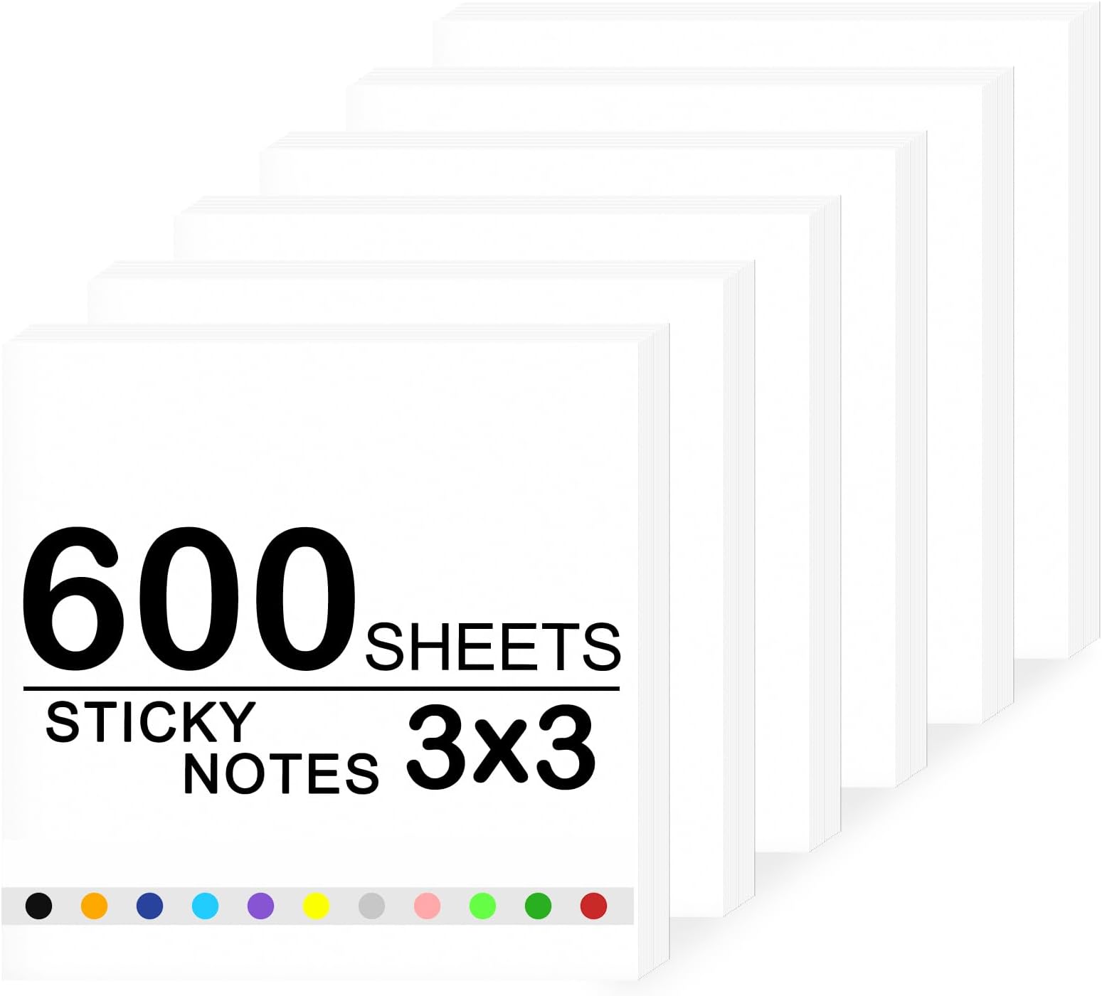 Super Sticky Notes,6 Pads Self-Stick Note Pads 3 x 3 in,600 Sheets Total Sticky Notepad Bulk Post,Office Supplies,School Supplies,Christmas Decor (White, 6 Pads Sticky Notes 3x3)