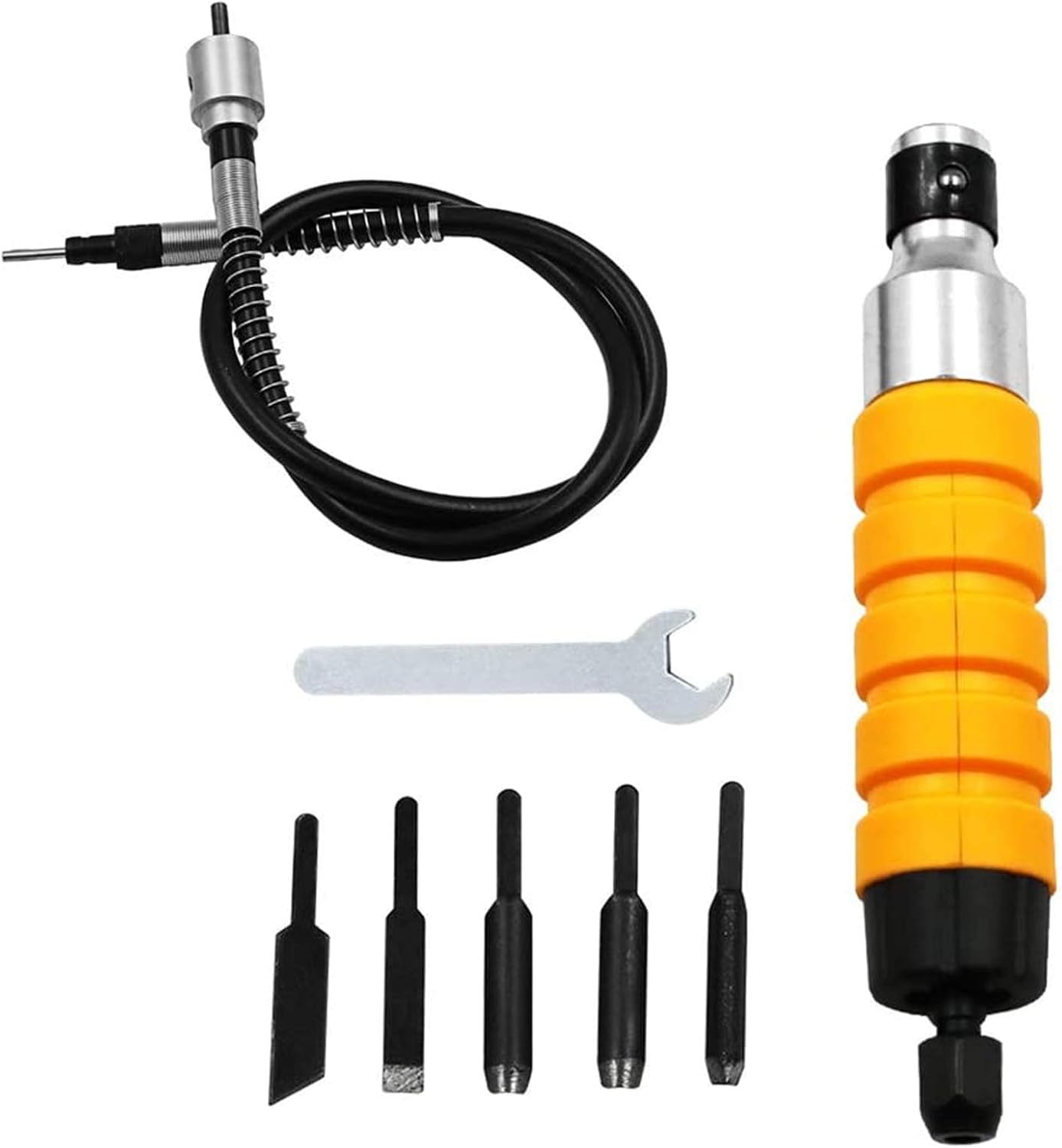 電気木工彫刻ナイフキット 彫刻チゼルカーペンターグレイバー電気ドリル用diyツール 激安通販 5枚のブレードとソフトチューブ電気チゼルセット