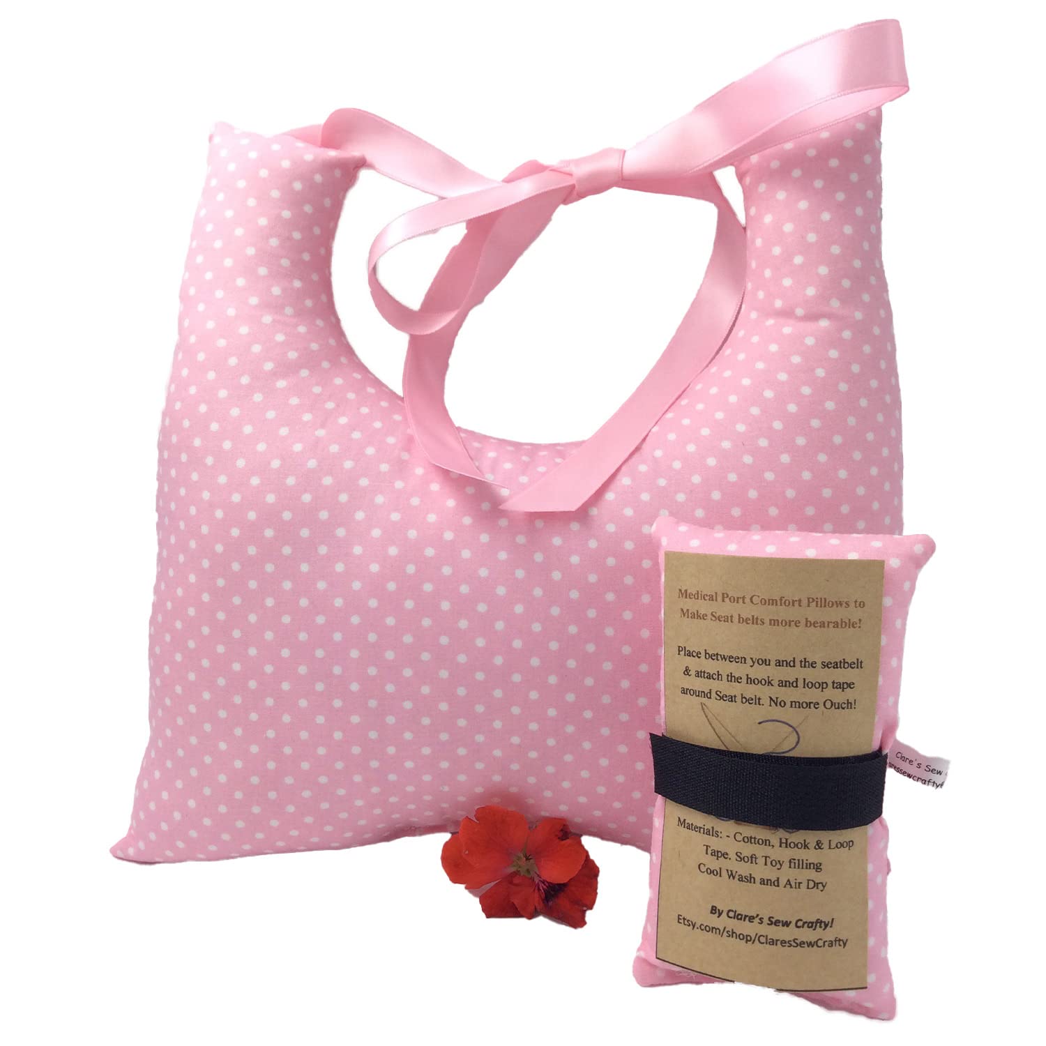 VARIOUS Patterns 10"x9" Underarm Single Mastectomy Lumpectomy Augmentation Gift Set +6" Seatbelt Pad, Breast Cushion Pillow SLNB Top Surgery (PINK POLKJA DOTS 3mm)